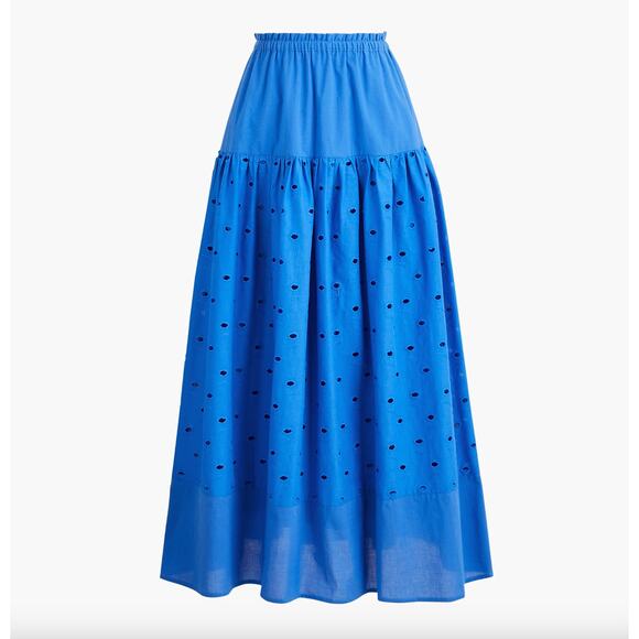 J.Crew Drop Waist Eyelet Midi Skirt Bright Grotto Blue A Line Cotton Small NWT - Picture 4 of 12